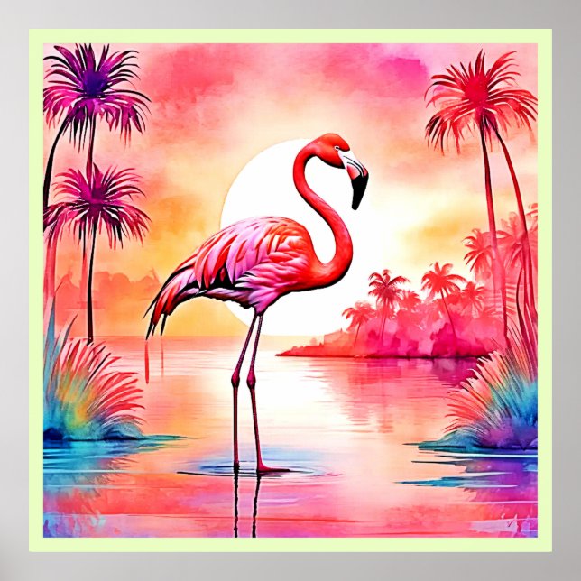 Tropical Flamingo Art Poster (Front)