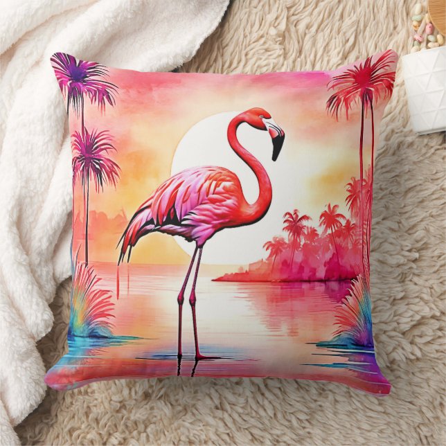 Tropical Flamingo Art Throw Pillow (Blanket)