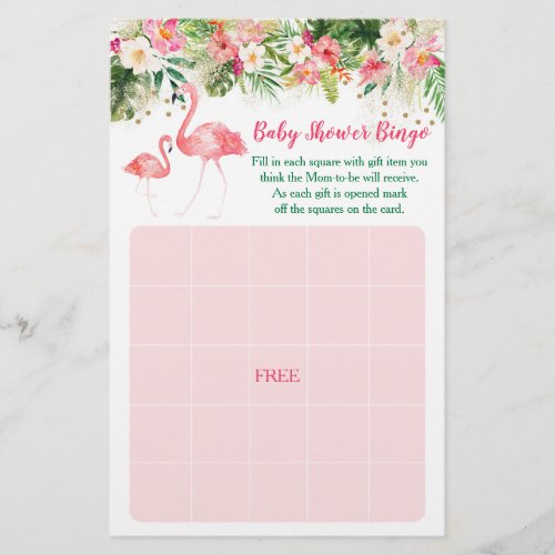 Tropical Flamingo Baby Shower Bingo