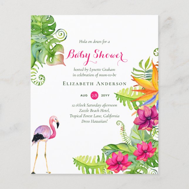 Tropical Flamingo Baby Shower Budget Invites (Front)