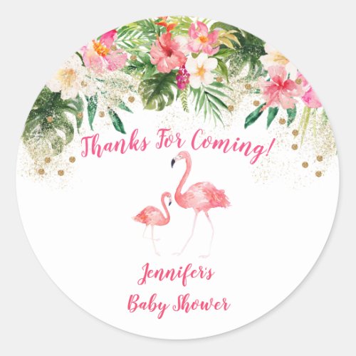 Tropical Flamingo Baby Shower Classic Round Sticker