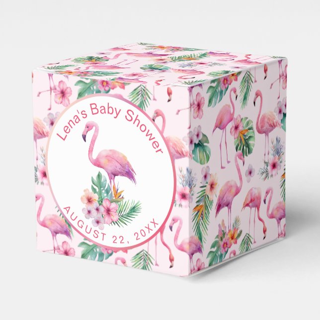 Tropical Flamingo Baby Shower Favor Gift Box (Front Side)