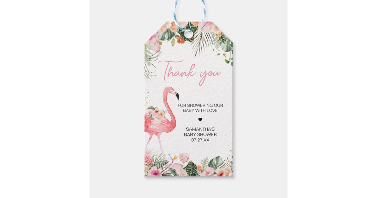 Tropical Flamingo Baby Shower Favor Tags | Zazzle