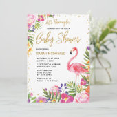 Tropical Flamingo Baby Shower Floral Invitation (Standing Front)