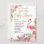 Tropical Flamingo Baby Shower Floral Invitation (Front)