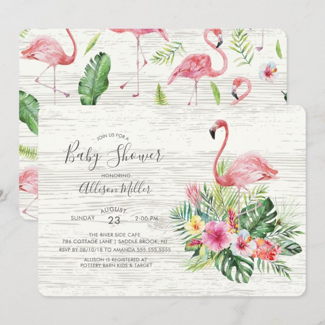 Tropical Flamingo Baby shower Invitation (Front/Back)