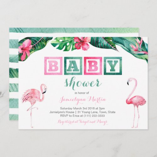 Tropical Flamingo Baby Shower Invites foliage Invitation