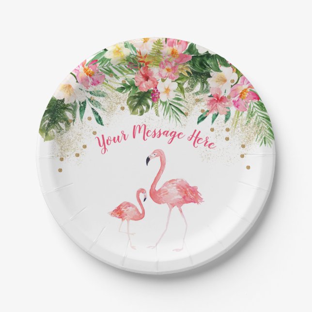 Tropical Flamingo Baby Shower Paper Plates (Front)