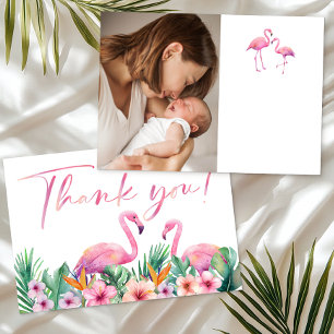 Tropical Flamingo Baby Shower Photo Thank You Card