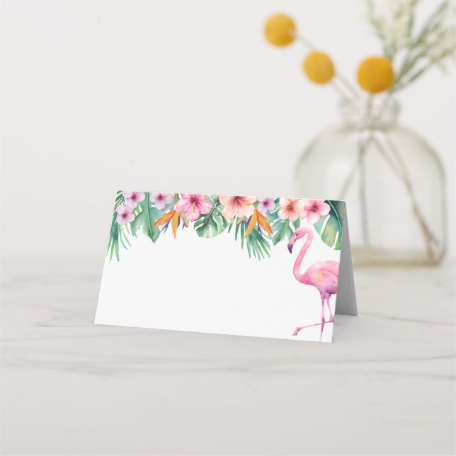 Tropical Flamingo Baby Shower Place Cards – Blank (Front)