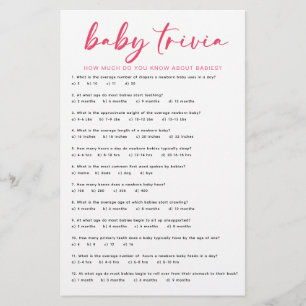 Tropical Flamingo Baby Shower Trivia Game Card
