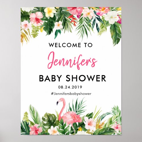 Tropical Flamingo Baby Shower Welcome Poster