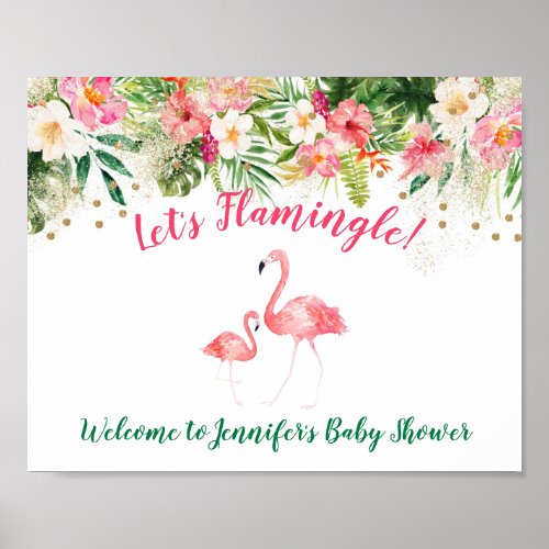 Tropical Flamingo Baby Shower Welcome Poster