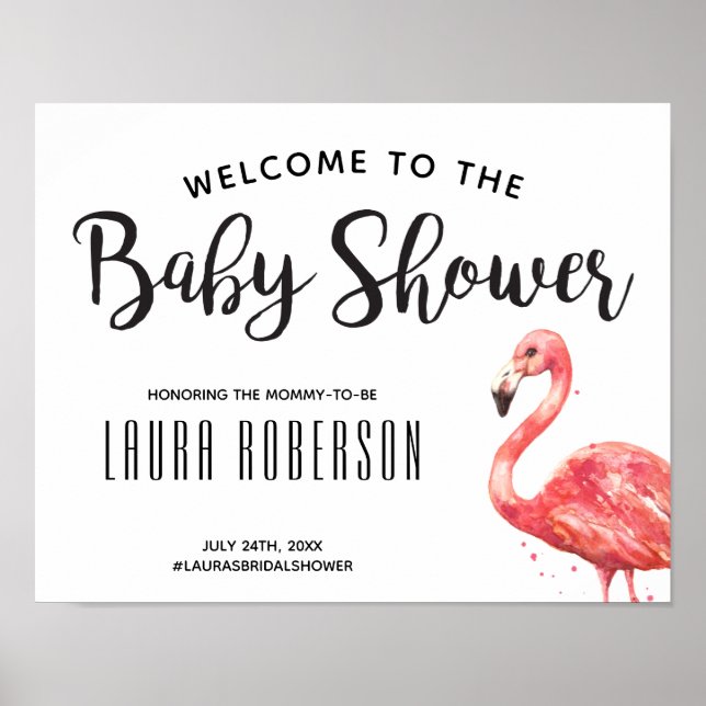 Tropical Flamingo Baby Shower Welcome Sign (Front)