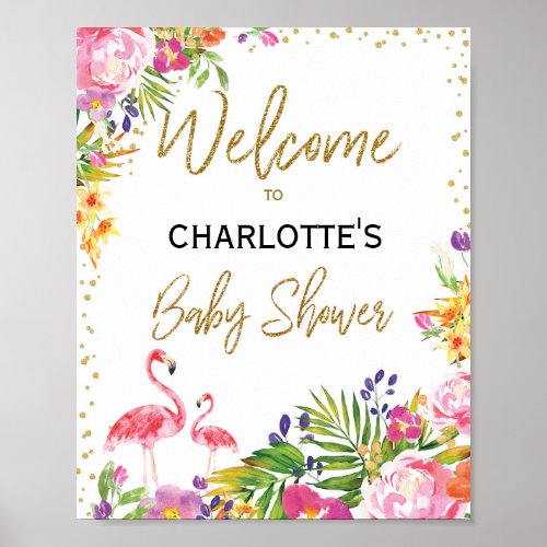 Tropical Flamingo Baby Shower Welcome Sign Summer