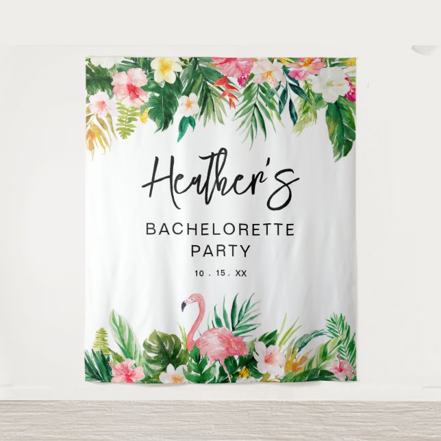 Tropical Flamingo Bachelorette Party Backdrop (Front)