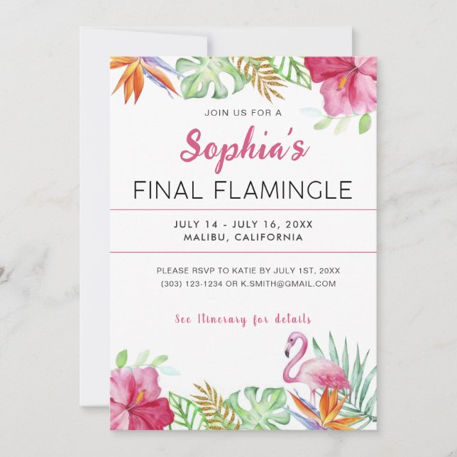 Tropical Flamingo Bachelorette Party Invitation (Front)