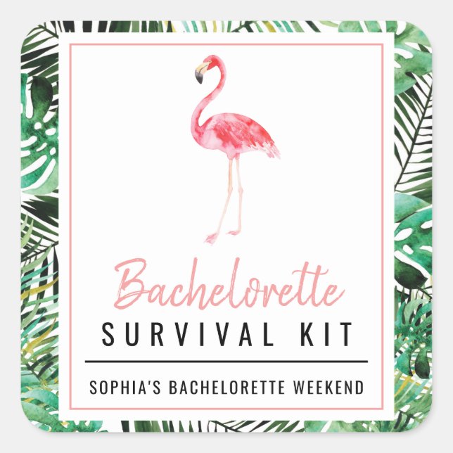 Tropical Flamingo Bachelorette Survival Kit  Square Sticker (Front)