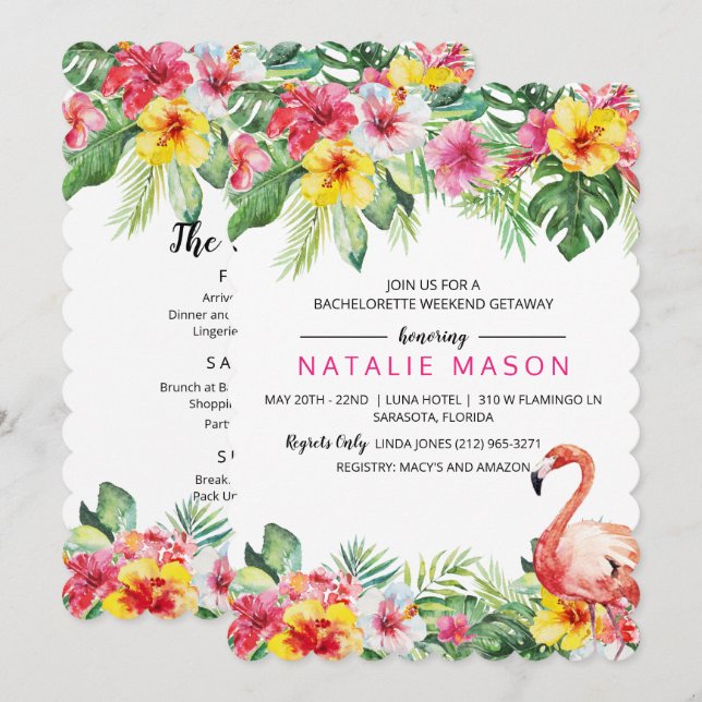 Tropical Flamingo Bachelorette Weekend Invitation (Front/Back)