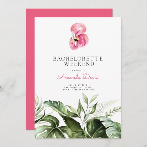 Tropical Flamingo Bachelorette Weekend Itinerary Invitation