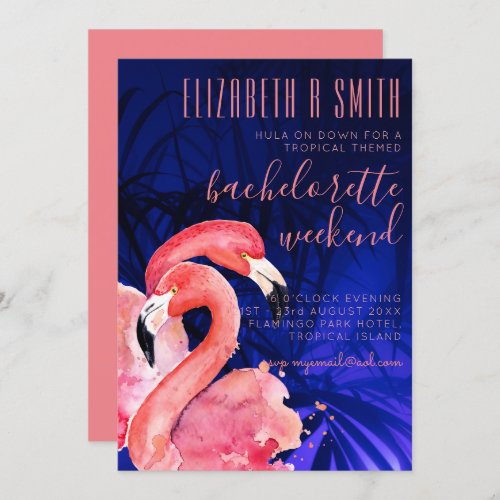 Tropical Flamingo BACHELORETTE WEEKEND Pink Blue Invitation