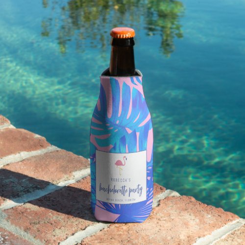 Tropical Flamingo Beach Bachelorette Party Bottle Cooler