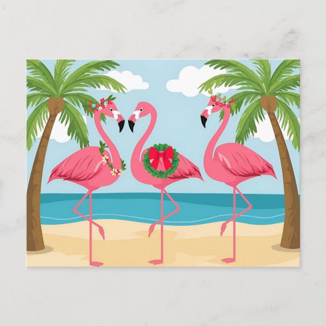 Tropical Flamingo Beach Christmas Wreath Holiday (Front)