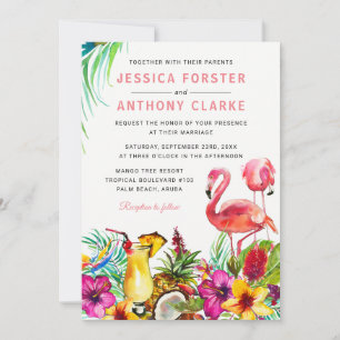 Tropical Flamingo Beach Destination Wedding Invitation