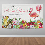 Tropical Flamingo Beach Floral Bridal Shower Banner<br><div class="desc">Personalize your summer nuptials like never before with our vibrant bridal shower banner. This captivating banner boasts a customizable white backdrop, complemented by a tropical medley of hibiscus flowers, palm leaves, and whimsical touches like pineapples, coconuts, and flamingos. Tailored to suit your bridal party template, this elegant banner effortlessly harmonizes...</div>