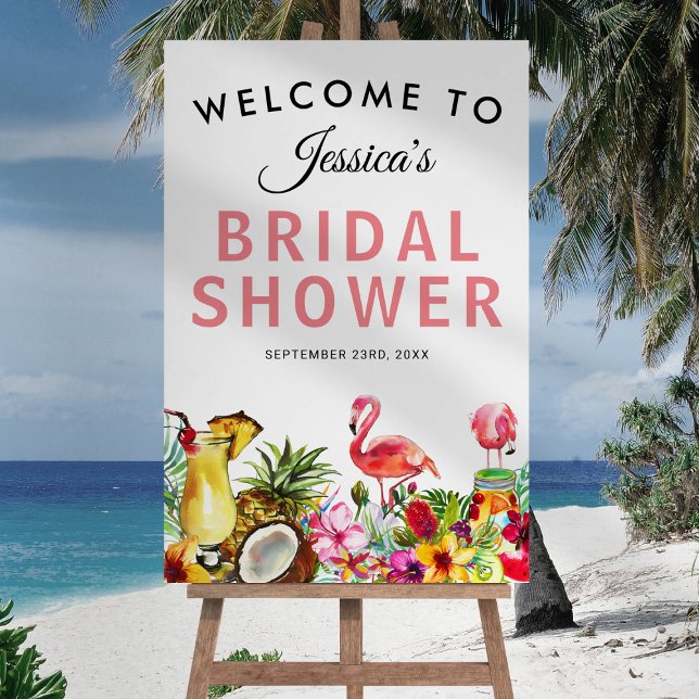 Tropical Flamingo Beach Floral Bridal Shower Foam Board (Creator Uploaded)