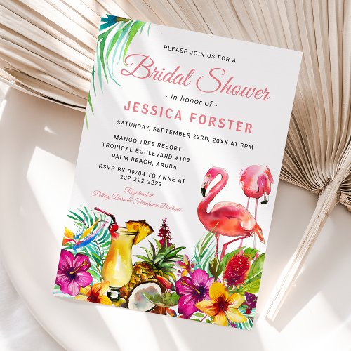 Tropical Flamingo Beach Floral Bridal Shower Invitation