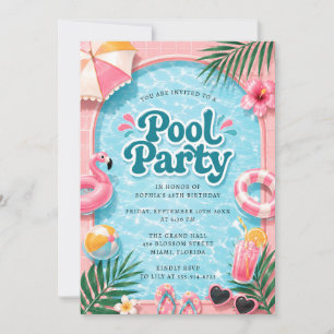 Tropical Flamingo Beach Party Invitation