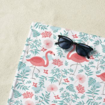 Tropical Flamingo Beach Towel by fancypaperie at Zazzle