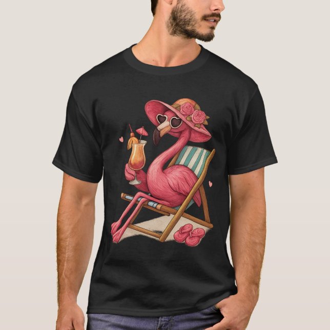 Tropical Flamingo Beach Vacation Design T-Shirt (Front)