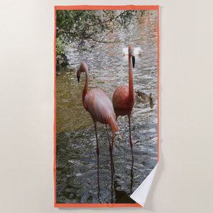 Tropical Flamingo Birds Beach Towel