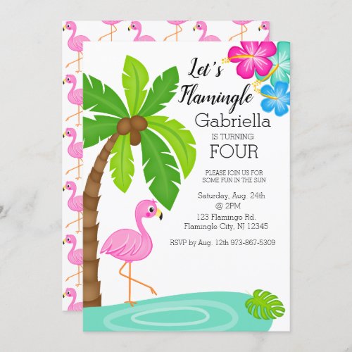 Tropical Flamingo Birthday Invitation