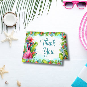 Tropical Flamingo Birthday Luau Letterpress Thank You Card
