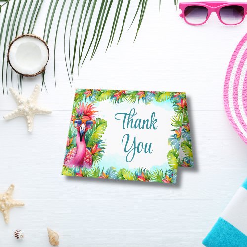 Tropical Flamingo Birthday Luau Thank You Card