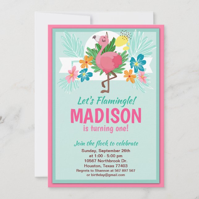 Tropical Flamingo Birthday Party Invitation (Front)