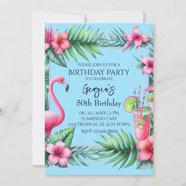 Tropical Flamingo Birthday Party Invitation (Front)
