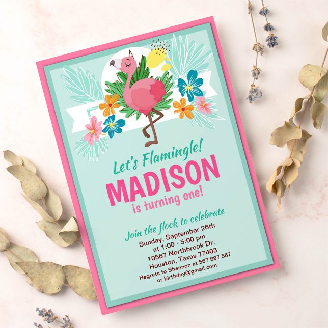 Tropical Flamingo Birthday Party Invitation (Creator Uploaded)