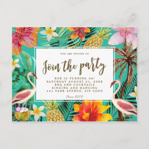 tropical flamingo birthday party invitation postcard
