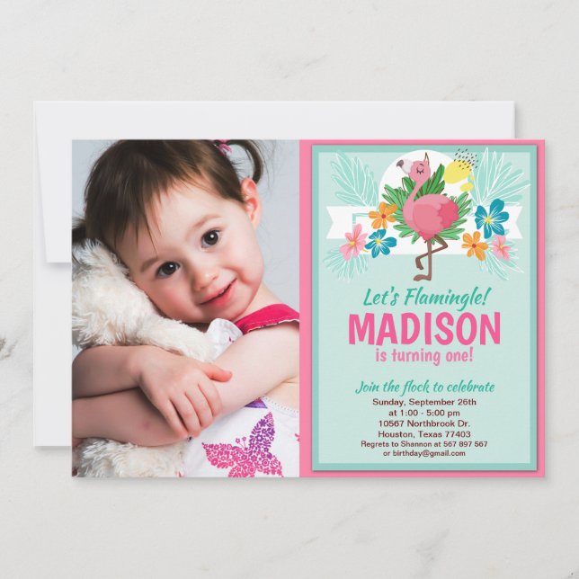 Tropical Flamingo Birthday Photo Invitation (Front)
