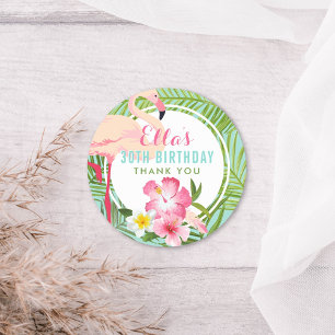 Tropical Flamingo Birthday Thank You Classic Round Sticker