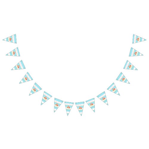 Tropical Flamingo Blue Stripe Baby Shower Bunting Flags