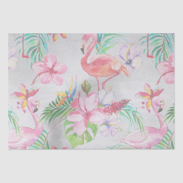 Tropical Flamingo Botanical Baby Shower Tissue Paper (Front)