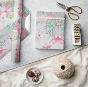 Tropical Flamingo Botanical Baby Shower Wrapping Paper