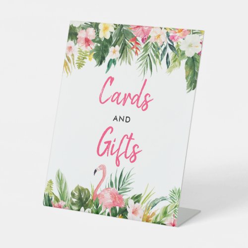 Tropical Flamingo Bridal Shower Cards and Gifts Pedestal Sign