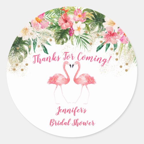 Tropical Flamingo Bridal Shower Classic Round Sticker