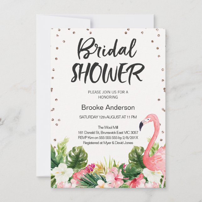 Tropical Flamingo Bridal Shower Invitation (Front)